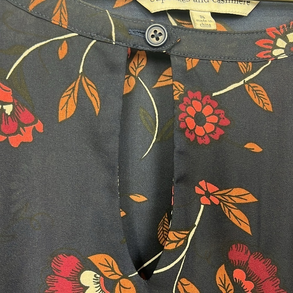 Anthropologie Cupcakes & Cashmere Dress S Navy Floral Print Swingy Quality Liner - Picture 3 of 12